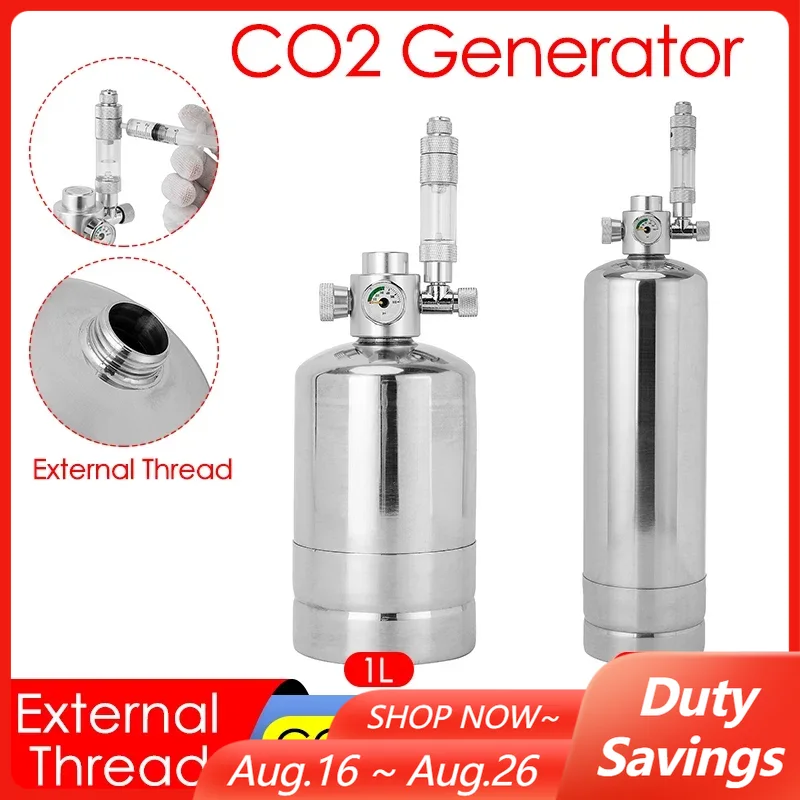 Planted Aquarium Co2 System - Co2ジェネレーターシステムキット、カーボンディナーヘリックシステム、外部スレッド、スチールシリンダー、1l、2l、フィッシュタンク、集中プラント