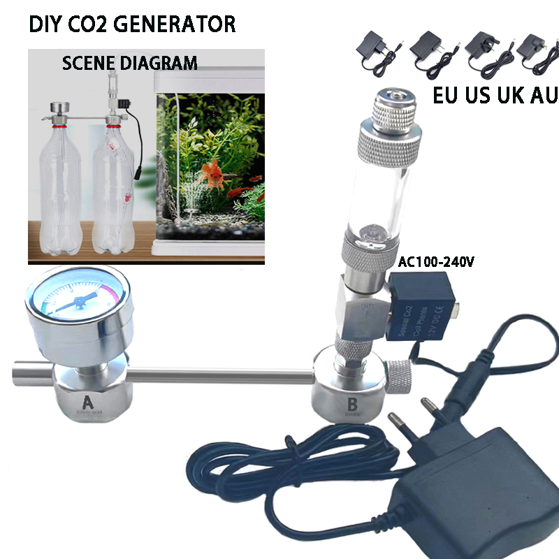 Planted Aquarium Co2 System - 水槽DIY CO2発生器システムキット CO2発生器、ソレノイドバルブ付きバブルカウンターディフューザー、水生植物の成長用