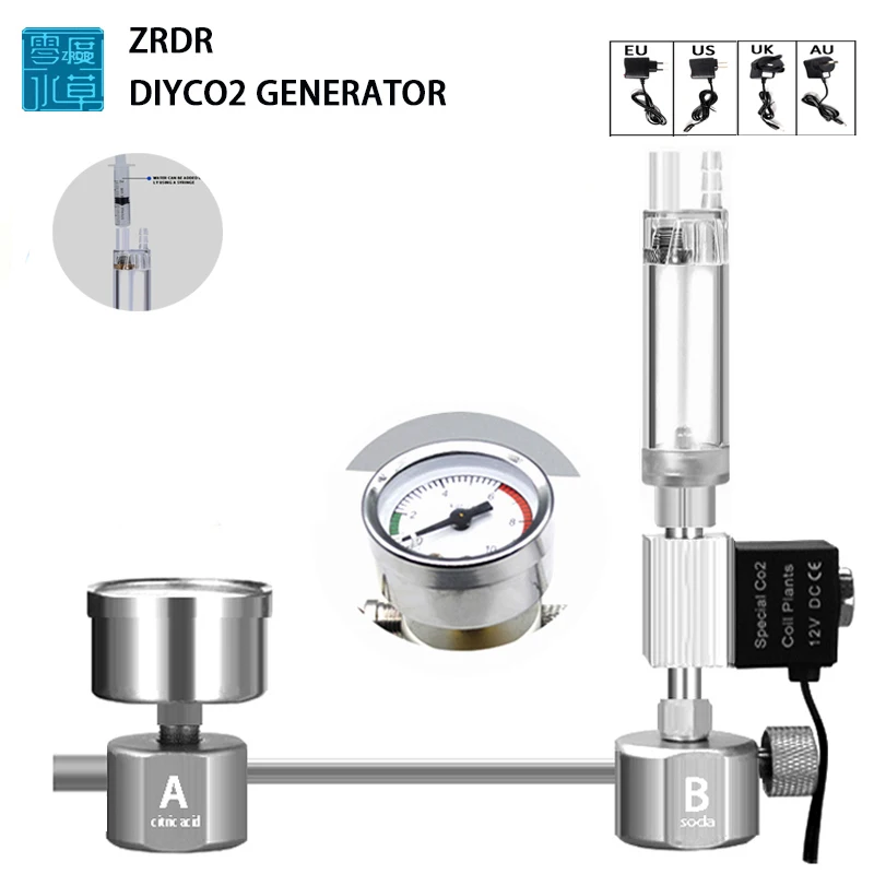 Planted Aquarium Co2 System - 水槽用DIY CO2リアクタージェネレーターシステムキット、水槽用CO2レギュレーター、ディフューザー、ソレノイド、水草水槽用アクセサリー
